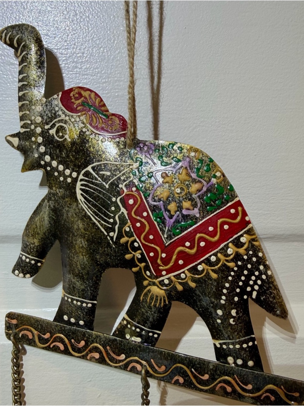 Global Crafts FAIRTRADE:Hand-Painted Decorative Elephant and Bells Wall Hanging